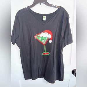 Black Short Sleeve Tee with Festive Graphic